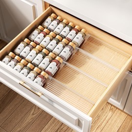MUDEELA Clear Spice Drawer Organizer, 4 Tier- 2 Set (8 Packs) Spice Rack for Drawer, Expandable From 11" to 22" Kitchen Seasoning Organizers and Storage for Drawer (Jars not included)