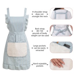 Ftuency Cute Cotton Apron for Women, Adjustable Bib Cooking Kitchen Aprons with Pockets for BBQ Drawing Baking (1, Blue, M)