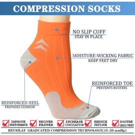 8 Pairs Compression Socks for Women and Men, Plantar Fasciitis Arch Support Low Cut Running Gym Compression Foot Socks