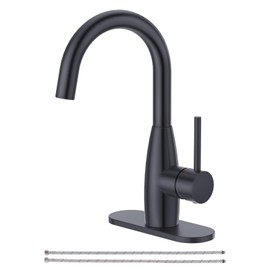 CREA Black Bathroom Faucet 1 Hole,Single Handle Bar Sink Faucets,High Arc 360° Swivel Stainless Steel Small Kitchen Faucet for Mini Sink Wet Bar Outdoor RV Marine Faucet 3 Hole Deck Plate