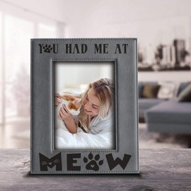 BELLA BUSTA- You Had Me at Meow- Cat Frame-Pet Frame-Engraved Leather Picture Frame(4"x 6" Vertical)