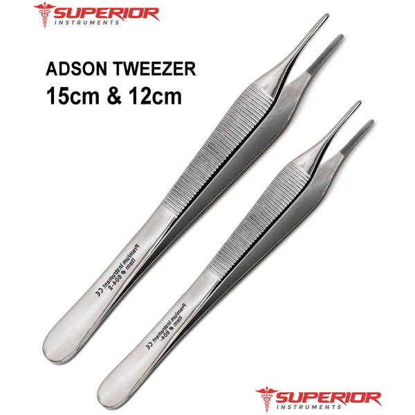 2 Pcs Dental Adson Dressing Tweezers 12cm & 15cm Forceps