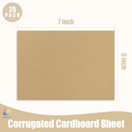 Mat Board Center, paquete de 25 hojas de cartón café de 5 x 7 pulgadas, 1/8 pulgadas de grosor, insertos de cartón corrugado plano para embalar, envío, correo, respaldo de cartón, tablero de cartón
