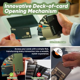 Shuffle Wallet for Men - Innovative Deck-of-Cards Opening Mechanism Wallet with RFID Blocking, Ultim Slim Modular Design to Holds 6-8 Cards, Sleek Money Clip & Aluminum Men Wallet (Diesel Green)