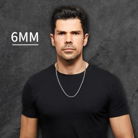 HSWYFCJY Men's Royal Silver Chain Necklace,Stainless Steel Men's Chain 4mm Men's Hip Hop Necklaces 51cm Byzantine Men's Chain Fashion Jewelry