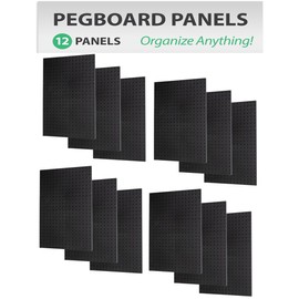 WallPeg PEGBOARD Panels Peg Board Plastic Pegboard Kit 24"x24" (12, Black)