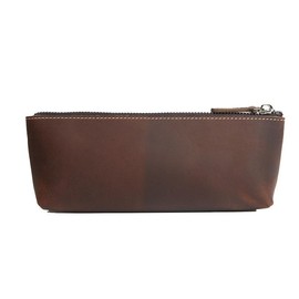 The Pallavi | Handmade Leather Pencil Case - Leather Makeup Bag - Color: Dark Brown