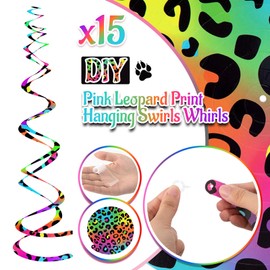 Boao 15 Pcs Cheetah Party Supplies Leopard Hanging Swirls Whirls Animal Print Party Decorations Cheetah Whirls for Birthday Baby Shower Jungle Animal Themed Graduation Wedding Celebration (Neon Color)