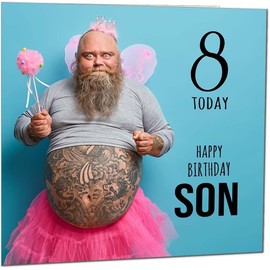8th Son Funny Birthday Card - Bearded Man Joke Funny Sons Birthday Card for 8 Year old Kids eight, eighth