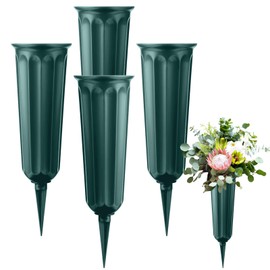 4Pcs Grave Vases with Spikes - Memorial Grave Flower Pots Green Strong Plastic Flower Holders Cemetery Ornaments Fresh or Artificial Flowers Vases for Headstone Graveside