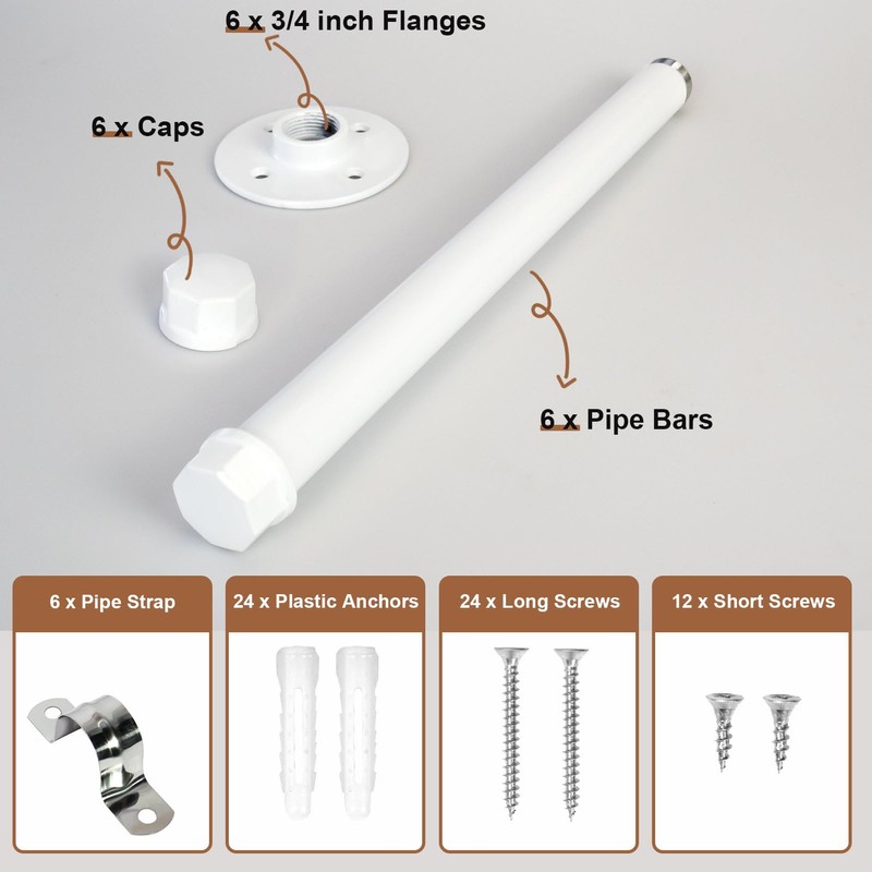 Pintuson 6 PCS Industrial Pipe Clothes Bar 12 Inch -