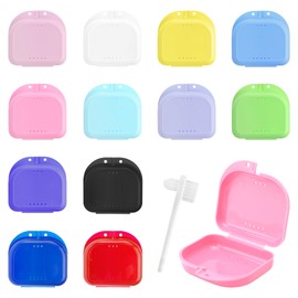Pack of 12 Braces Box with Cleaning Brush, Braces Storage Container, Denture Box, Tooth Splint Box, Cleaning Box, Bite Splint Crunch Splint, Portable Denture Box Cover