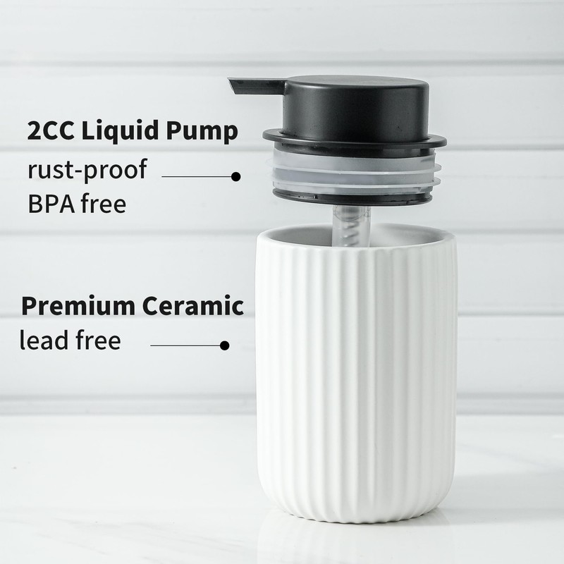 TEAKISS Matte White Refillable Hand Soap Dispenser - 13oz Ceramic