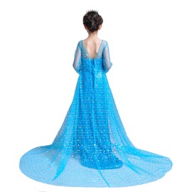 Lito Angels Princess Snow Queen Blue Sequin Fancy Dress Costume with Tulle Train Birthday Party Outfit for Girls Kids Age 11-12 Years