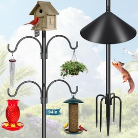 Gtongoko Smart Bird Feeder Pole Squirrel Proof 1-Inch Dia 94 Inch with 4 Shepherds Hooks Hanging Bluebird House Pole for Outdoors Squirrel Baffles for Feeders Metal Heavy Duty Mounting Kit