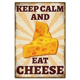 GLOBLELAND "Keep Calm and Eat Cheese" Vintage Metal Tin Sign Plaque Poster 8×12inch Retro Metal Wall Decorative Tin Signs for Home Kitchen Bar Coffee Shop Club Orchard Decoration