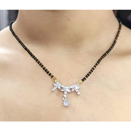 Generic Indian Jewelry Bollywood Trendy Traditional Ethnic AD Mangalsutra for Women Gifts for Women Valentines Gift for Wedding, Engagement, Parties.., Small, Black