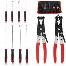 Swpeet 10Pcs Hose Removal Hook Set with Hose Clamp Plier Set, Flat Band and Cross Slotted Hose Clamp Plier Installation and Automotive Hose Removal Tools for Low Radiator and Water Tank Hose