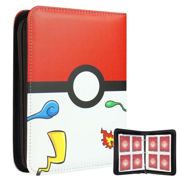 Trading Card Binder with Game Collection - 400 Pockets Cards Waterproof Zipper Binder Collect Holder Album Cards with 50 Removable Page Sleeves Binder Book Folder Storage (Red and White)