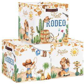 Clastyle Retro Cowboys Kid Storage Cube Organizer Set Closet Clothes Cube Storage Bin Brown Nursery Toddler Baby Toy Box Chest Boys Girls Book Shelf Basket, Horses, 11.8x11.8x11.8 in
