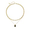 XYWstore Women's Alloy Double-Layer Square Pendant Cuban Chain Necklace, Gold