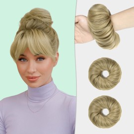 Qunlinta Messy Bun Hair Piece, 2 PCS Hair Buns Scrunchies Extensions Synthetic Fake Bun Chignon Updo Hairpieces for Women Girls Light Blonde Mix Bleach Blonde
