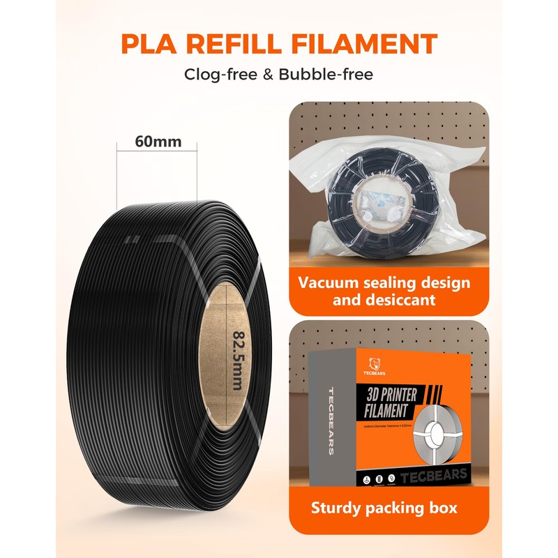 TECBEARS PLA Refill Filament 1.75mm, PLA 3D Printer Filament Refill