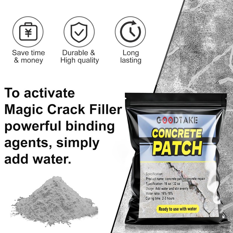 GOODTAKE Concrete Repair - Permanent Crack & Hole Filler for