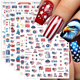 6 Sheets 4th of July Nail Stickers for Nail Art American Flag Star Nail Decals 3D Self-Adhesive Independence Day Nail Art Stickers Fourth of July Holiday Patriotic Nail Design Decals for Women