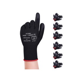 DONFRI Lightweight Work Gloves, PU Thin Gloves, Black Gloves, Gardening Gloves, Anti-Slip, Abrasion Resistant (6 Pair Pack, L)