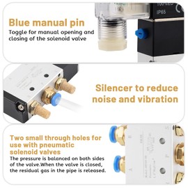 EXLECO Pneumatic Solenoid Valve 24 V DC Electric Solenoid Valve 1/4 Inch 5-Way 2 Positions with Connector Silencer Solenoid Compressed Air Valve Aluminium Gas Regulator for Pneumatic System