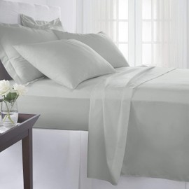 Pizuna 400 Thread Count Light Grey Twin XL Sheets Set, 100% Long Staple Cotton Soft Sateen Bed Sheets Deep Pocket fit Upto 15 inch (Silver Gray XL Twin Sheet Set)