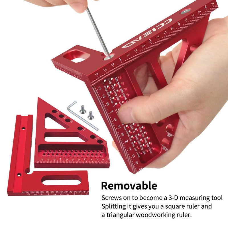 3D Carpenter Square with Degrees Scriber, 22.5-90 Degree Drawing Line