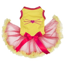 Petitebelle Bunny Nose Puppy Dog Dress (Yellow/Red, Small)