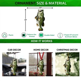 Talataca Fisherman Fishing Big Bass Fish Unique Idea 2D Flat Car Rear View Mirror Accessories Christmas Tree Ornament Decoration Hanging Charm Interior Rearview Pendant Decor Gift