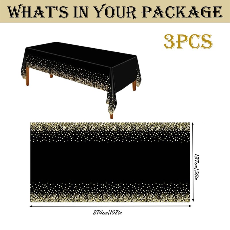 3pcs 137 x 274cm Black Gold Dot Disposable PVC Table