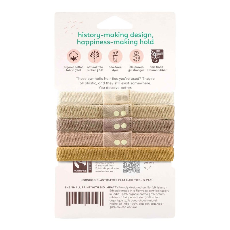 Kooshoo Plastic-Free Flat Hair Ties - Blond, 5 Pack