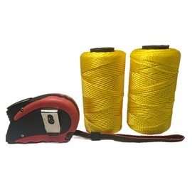 LSGZJZY High Strength Mason Nylon String Line, 1.3mm Diameter, 1000 Ft, with 9.8 Foot Long Steel Tape Measure for Construction, Yellow