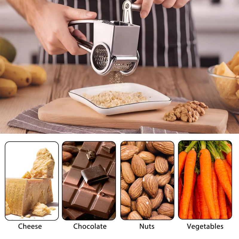 Cheese Grater, Stainless Steel Rotary Cheese Graters Shredder Handheld, Kitchen