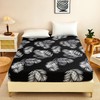 Jemiipee Super King Fitted Sheet Black Tropical Leaves Pattern, 30