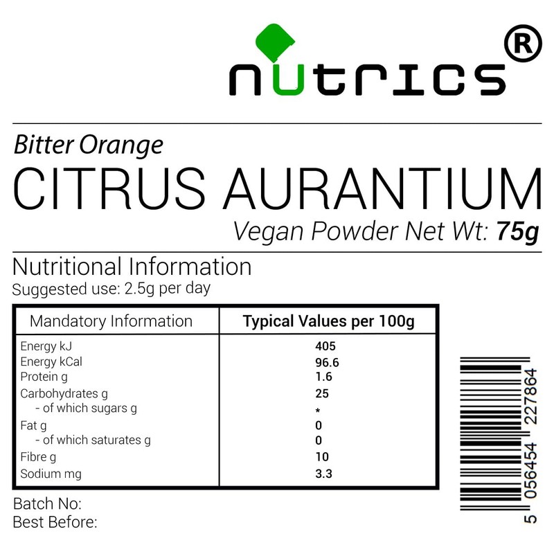 Nutrics® CITRUS AURANTIUM Powder 75g 100% Pure No Additives -
