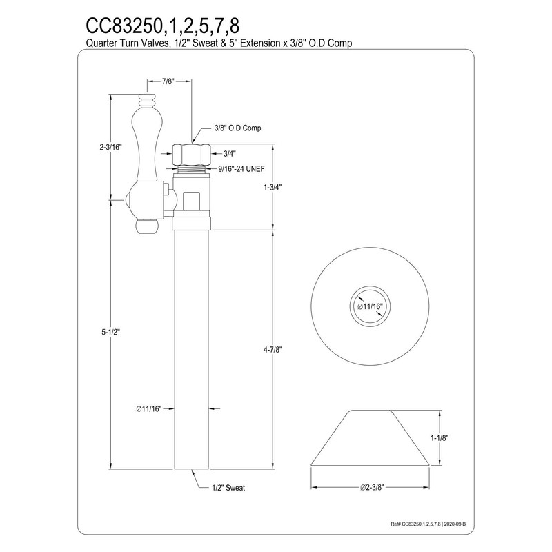 Kingston Brass CC83255 1/2" Sweat x 3/8" OD Comp Straight