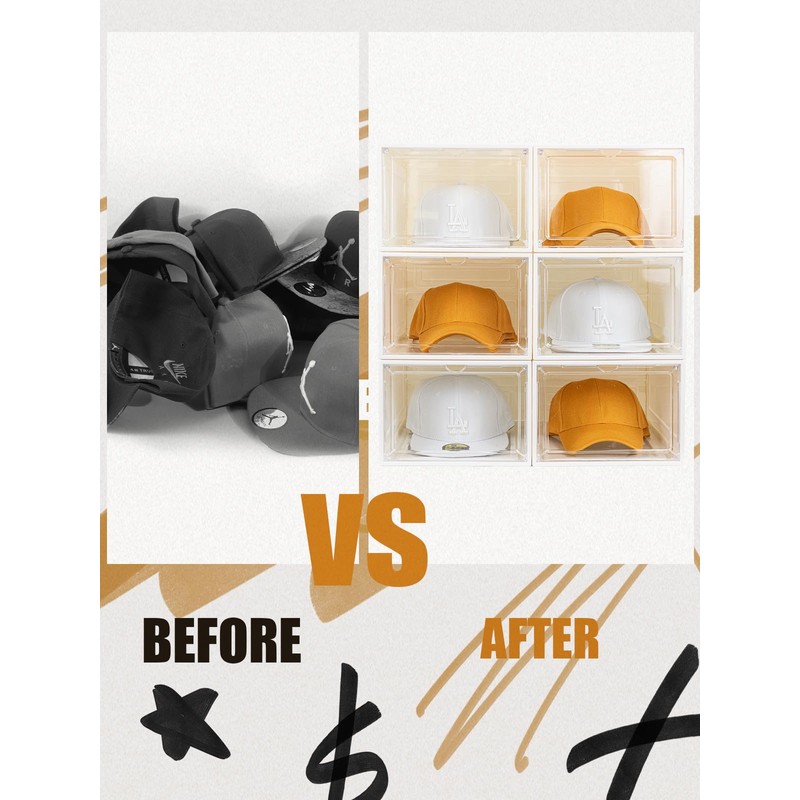 SCAVATA 6 Pack Hat Organizer Box, Stackable Clear Baseball Caps