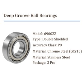Kozelo 2pcs 6900ZZ Ball Bearings 10x22x6mm Chrome Steel Double Shielded Deep Groove Ball Bearings for Machinery and Industrial Applications