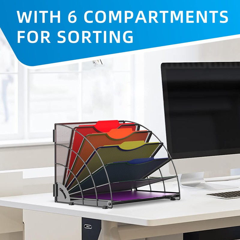 SUPEASY Fan Shaped Desk File Organizer, 6 Compartments for Filing