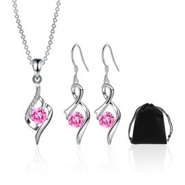1 Piece of Zircon Necklace, 1 Pair of Drop Earrings, 1 Piece of Storage Bag, Pink Diamond Girl Jewelry, Fashionable Necklace Accessories, Suitable for Birthdays, Parties, Valentine's Day
