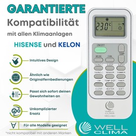 Wellclima WEC-HIS1 Air Conditioning Remote Control for Hisense, Kelon, Wintair, More Extensive than Universal, Ready to Use with Special Functions, for Inverter and Heat Pumps