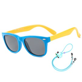 Rocf Rossini Children's Sunglasses Flexible Polarised Shades for Baby Boys and Girls UV400 Protection Glasses Age 2-8, royal blue/yellow frame,grey lens