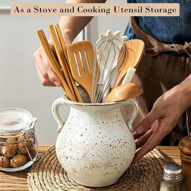 Rustic Kitchen Utensil Holder for Kitchen Countertop,7.6 In