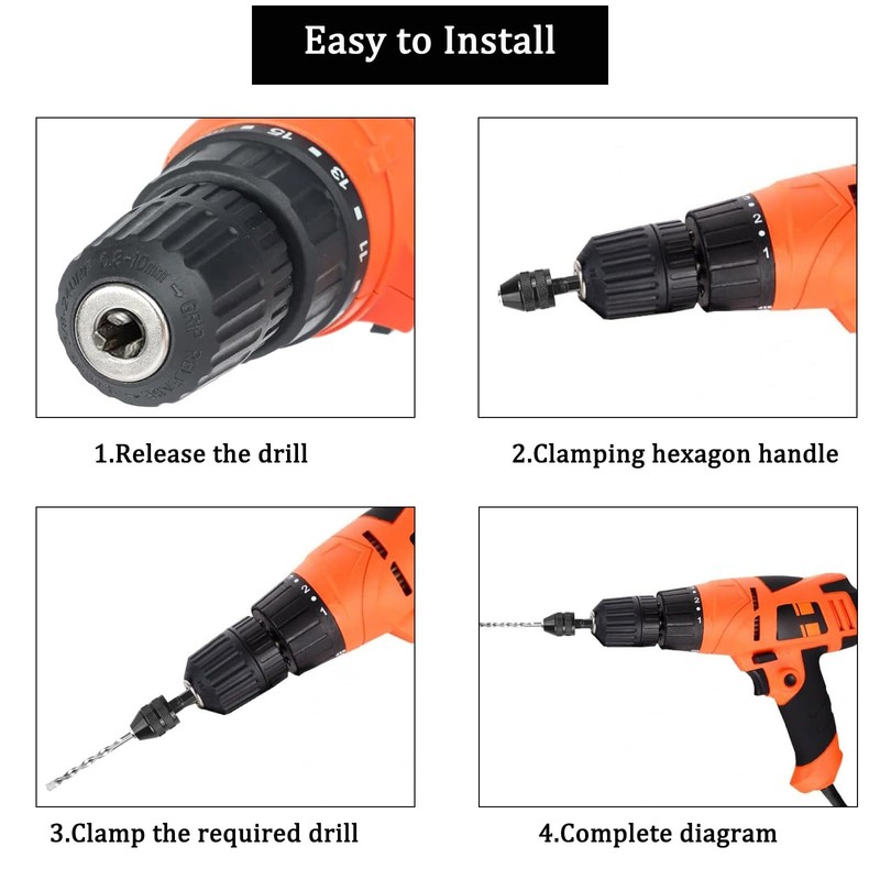 Recogwood 0.8-10mm Keyless Drill Chuck Adapter, 1/4 Inch Hex Shank